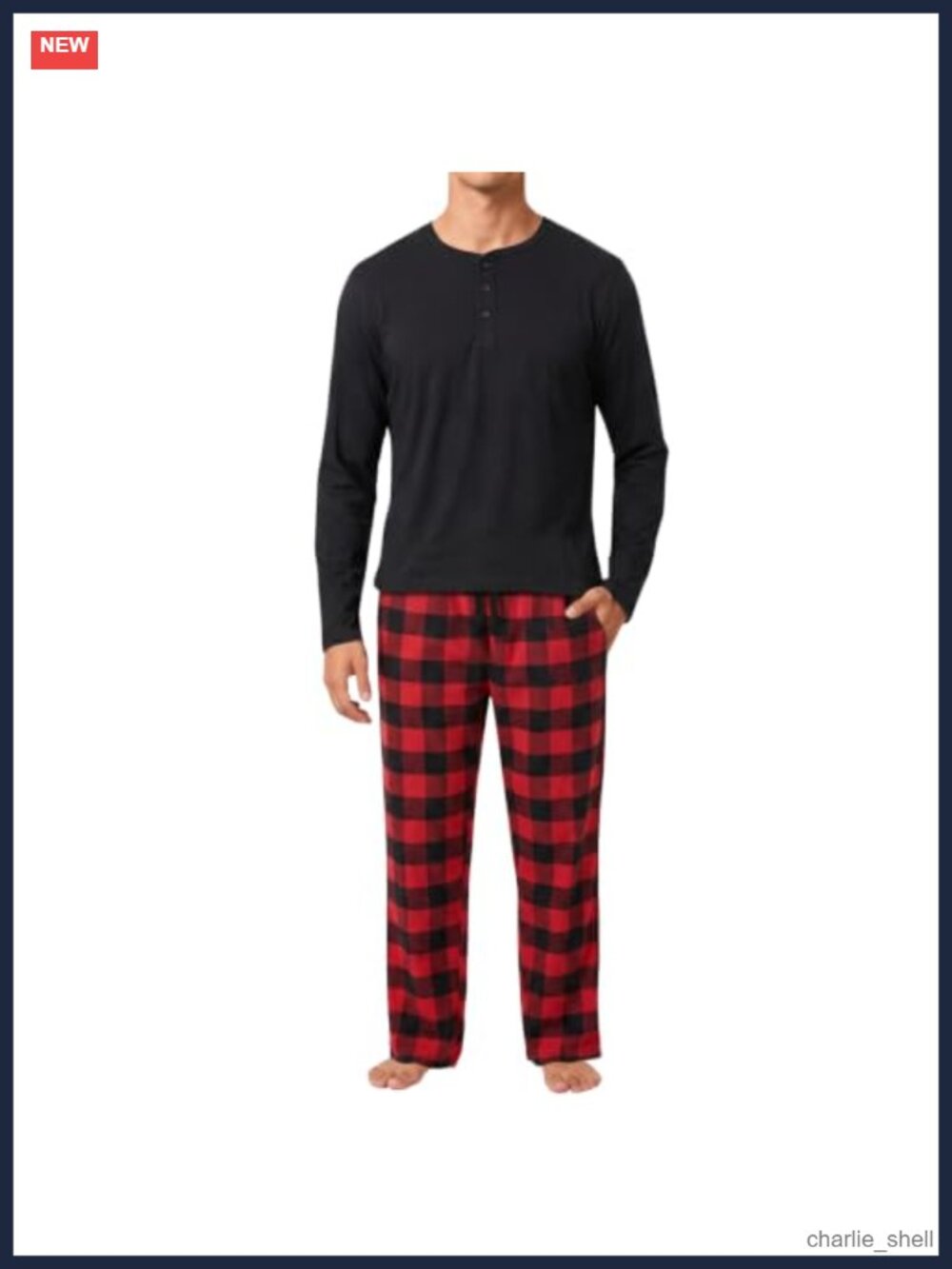 Men's Henley Top & Flannel Plaid Pajama Set, Cotton Blend, Long Sleeve